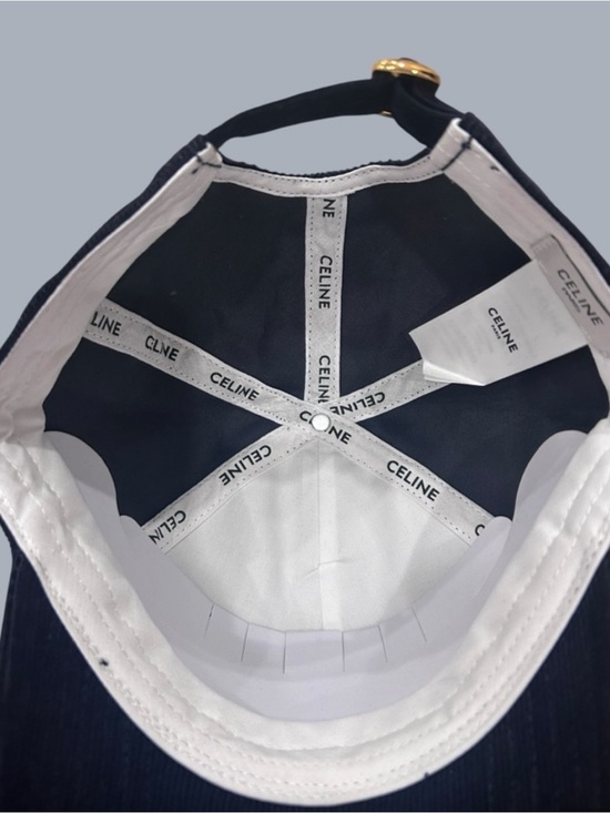 Celine Navy Corduroy Baseball Cap with Raised Logo
